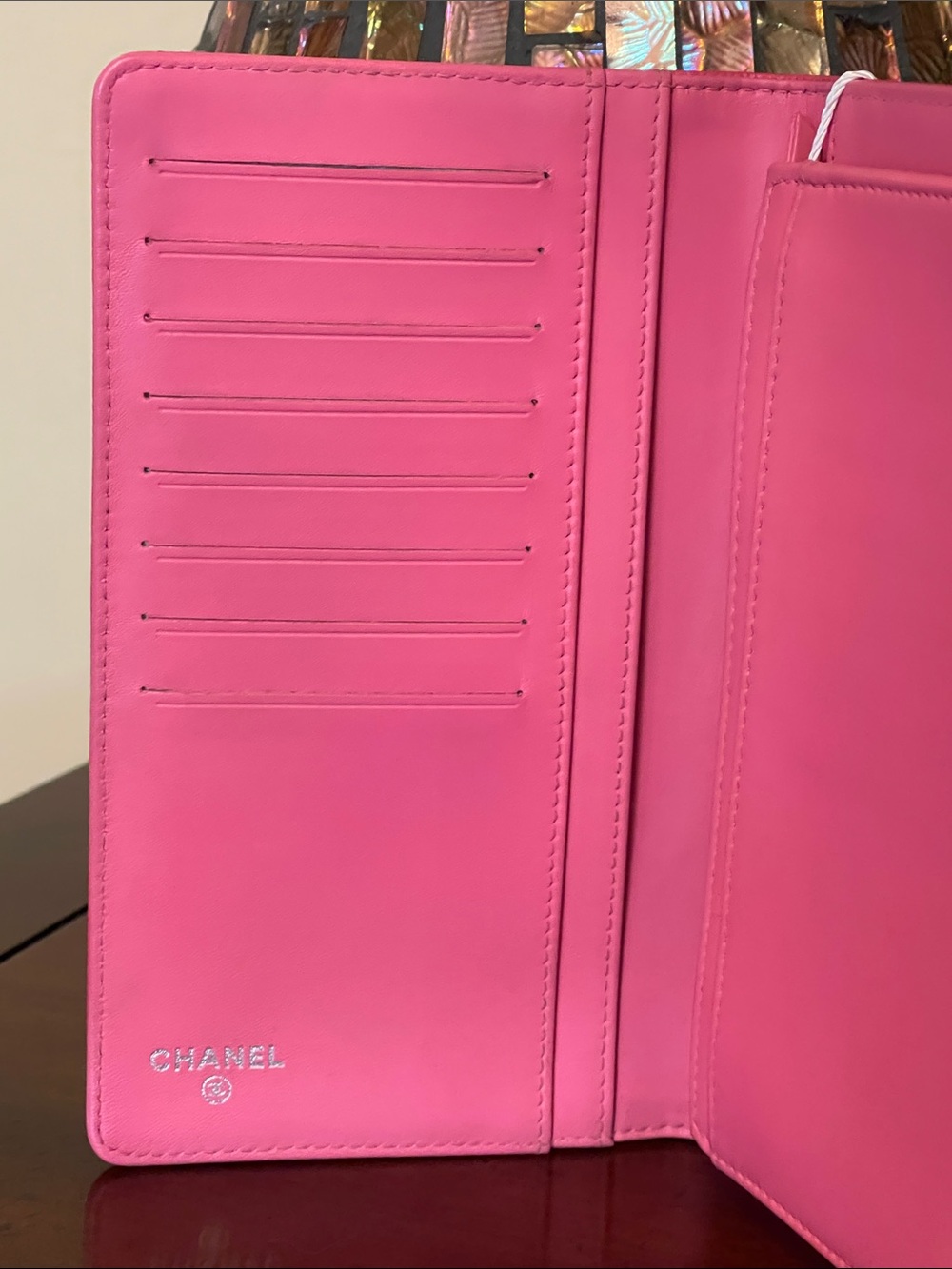 EUC CHANEL COCO BUTTON (CC) LONG BIFOLD WALLET GRAINED CALFSKIN PINK LEATHER - Picture 7 of 17